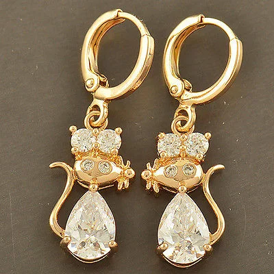 32MM 10k Solid Gold Filled Cubic Zirconia Mickey Mouse Dangle Earrings