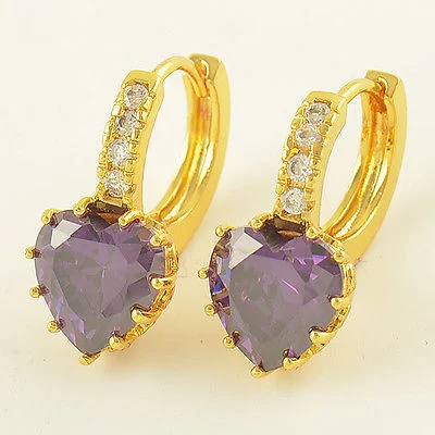 3.29 CTW 10k Gold Filled Amethyst Heart Dangle Earrings