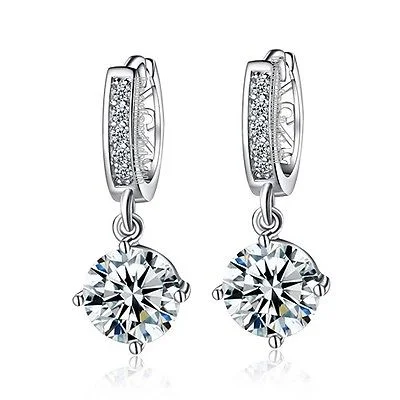 18k White Gold Gp Swarovski Crystal Drop Zircon CZ Earrings