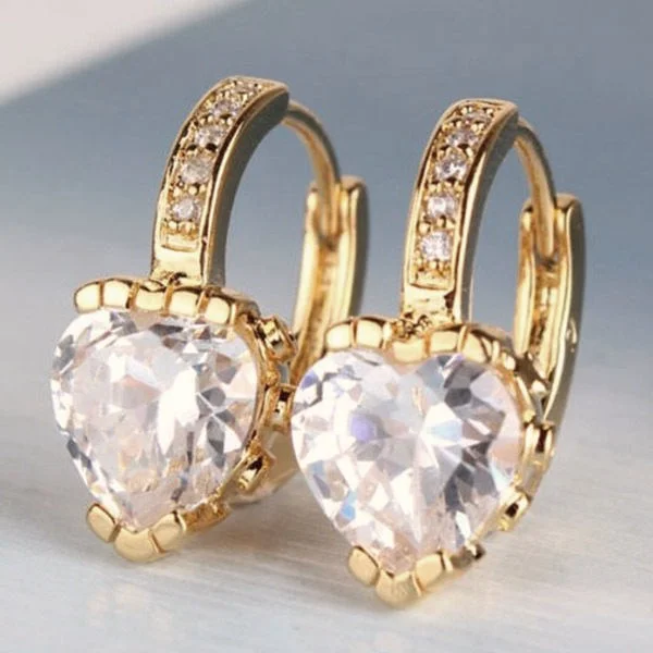 Clear Cubic Zirconia 10k Yellow Gold Filled Heart Hoop Earrings