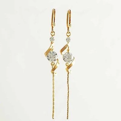 Dangle Earrings 10K Yellow Gold Filled White CZ,65*7mm