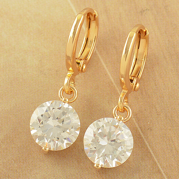 Classic 10K Gold Filled Round CZ Dangle Earrings
