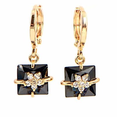 Black Cubic Zirconia 10k Gold Earrings