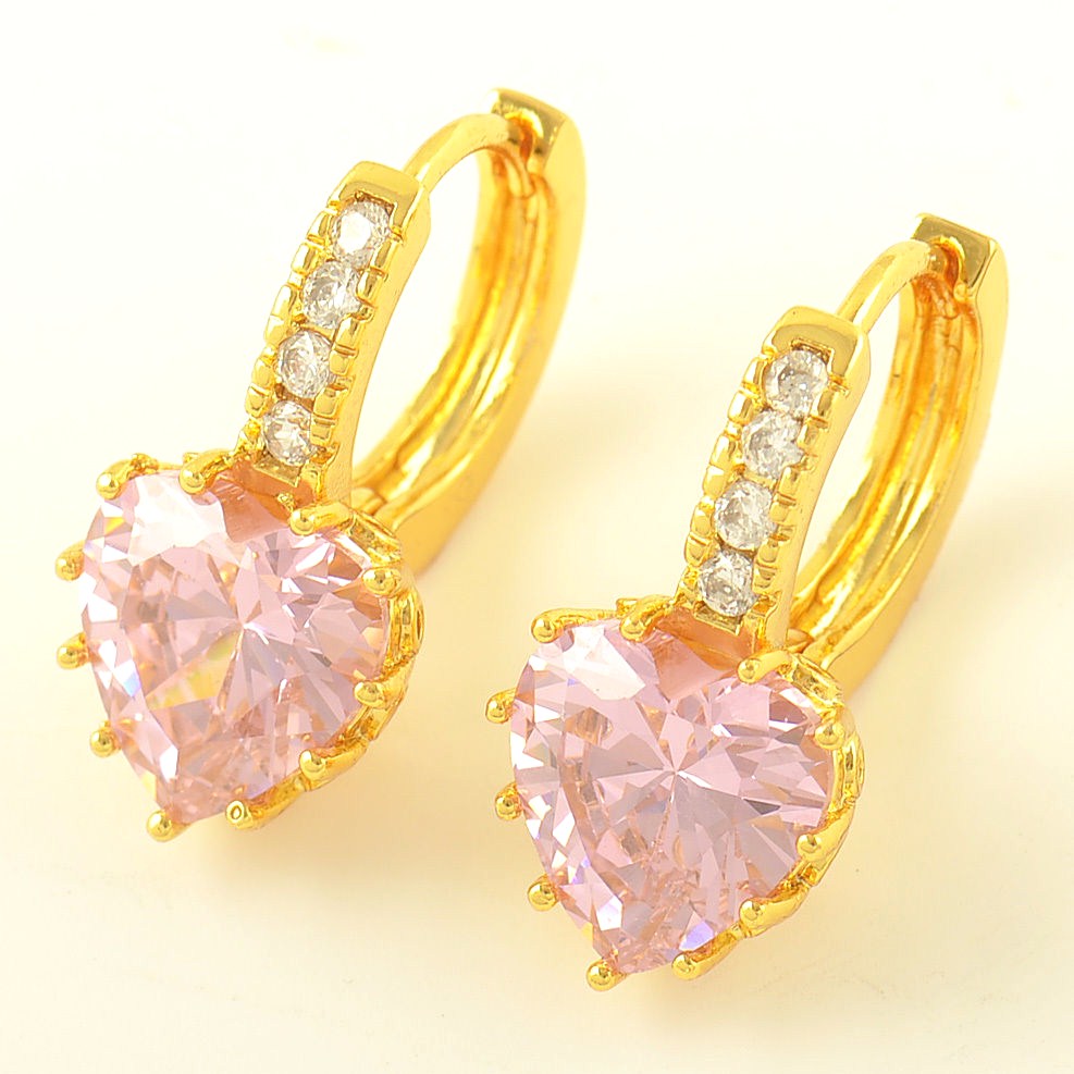 Pink Dream 10K Gold Filled CZ Heart Hoop Earrings