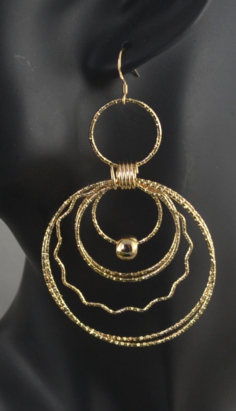 Pretty 18K Solid Yellow GF Long Hoop Earrings