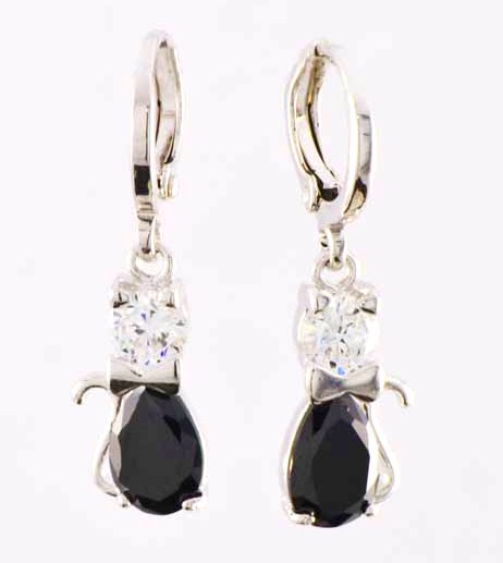 Cute Lovely 18k White Gold Filled Cat Kitten Dangle Earrings