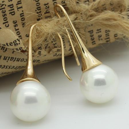 18k Gold Plated Created Pearl Hook Drop Dangle Earrings Fashion Jewelry