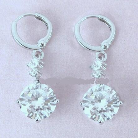 18K White Gold GP Clear Crystal Dangle Solitaire Cuff Studs Earrings