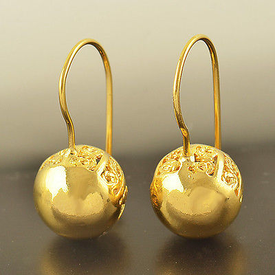 10K Yellow Gold Filled Ladies Ball Dangle Earrings