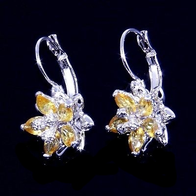Dangle Earrings Honey Citrine Silver 18k White Gold Jewelry