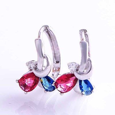 Hoop Earrings 10K White Gold Filled Multicolor CZ