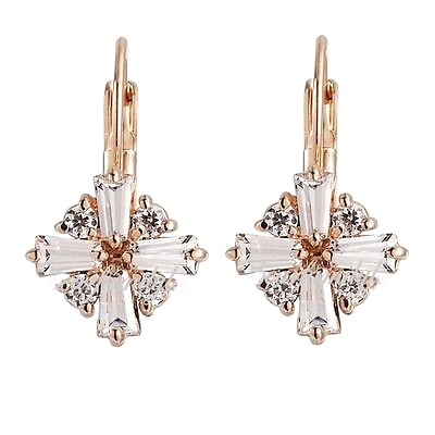 Dazzling Stylish 18K Rose Gold GP Clear CZ Zircon Cross Earrings