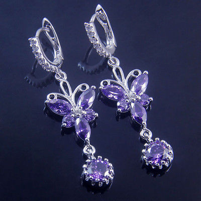 Gorgeous Purple Amethyst Gems Silver 18k White Gold Jewelry