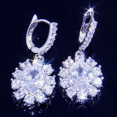 Dangle Earrings Stylish White Topaz Silver 18k White Gold Jewelry
