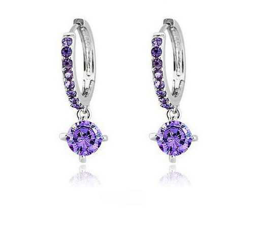 18K Gold / Silver Plated Crystal Hoop Dangle Earrings