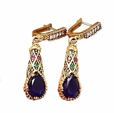 Elegant RUBY SAPPHIRE TOPAZ 925K STERLING SILVER EARRINGS