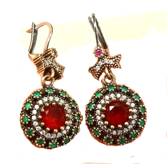 EMERALD RUBY TOPAZ 925K STERLING SILVER EARRINGS