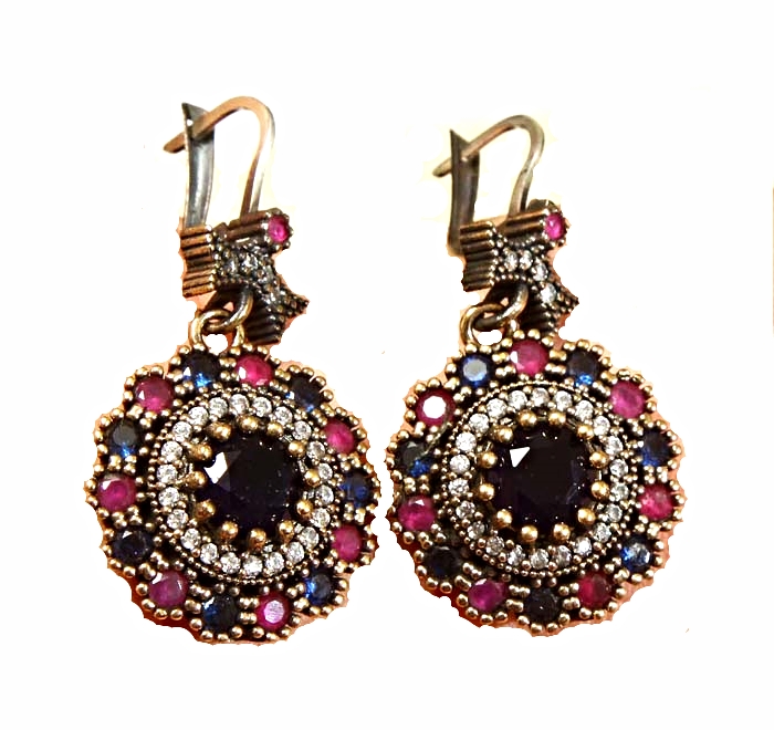 RUBY SAPPHIRE TOPAZ 925K STERLING SILVER EARRINGS