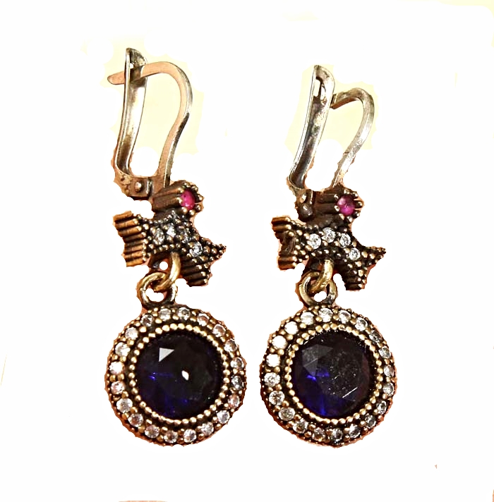 TURKISH SAPPHIRE TOPAZ 925K STERLING SILVER EARRINGS