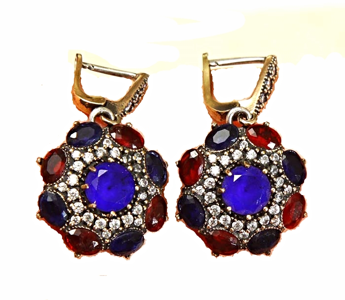 SAPPHIRE TOPAZ 925K STERLING SILVER EARRINGS