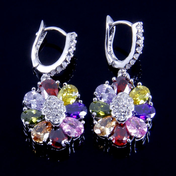 18k White Gold Colorful Topaz Dangle Earrings