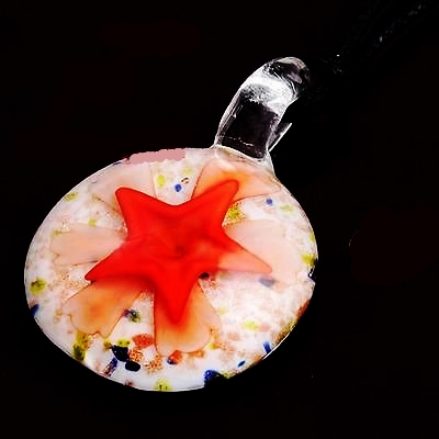 Round Red Flower Lampwork Glass Murano Pendant Necklace