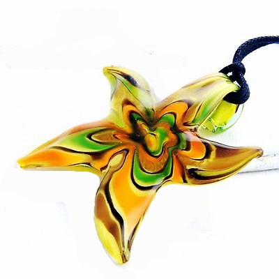 Chic Abstract Starfish Dichroic Murano Lampwork Glass Pendant Necklace