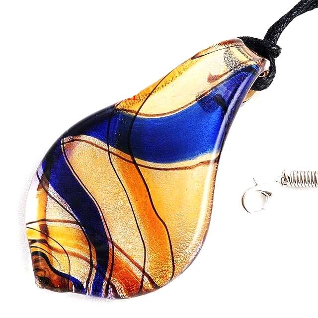 Brown Leaf Bead Murano Lampwork Glass Pendant Necklace