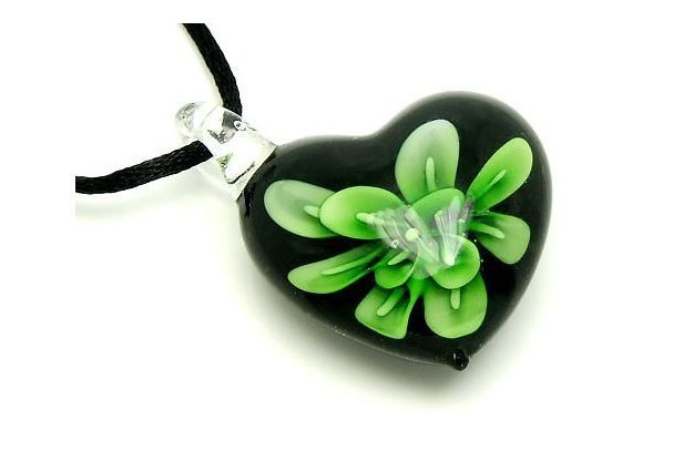 Flower Heart Murano Glass Cord Necklace