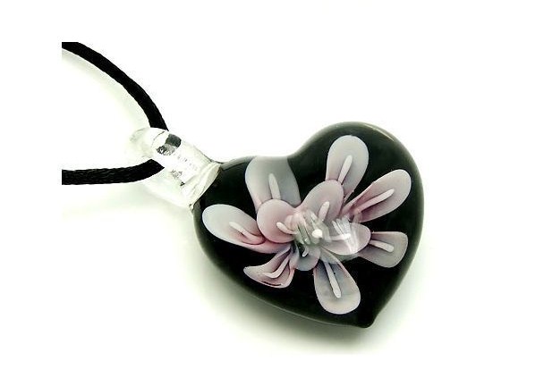 Flower Heart Murano Glass Cord Necklace