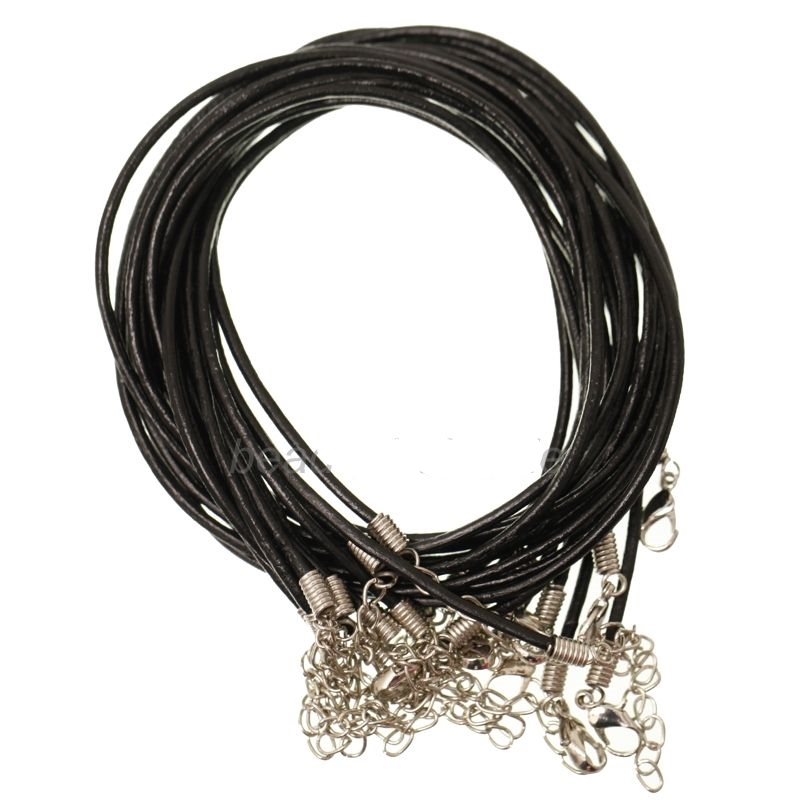 Black Real Leather Cord With Lobster Clasps Fit Making Necklace 18''
