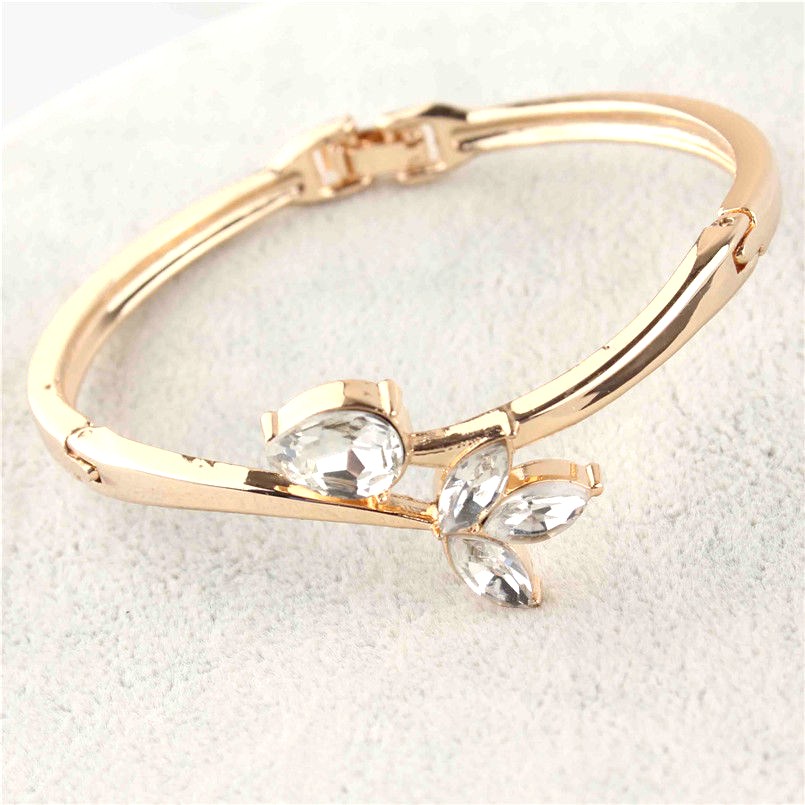 14k Gold Filled Bean Sprout Austrian Crystal Bracelet Bangle Jewelry