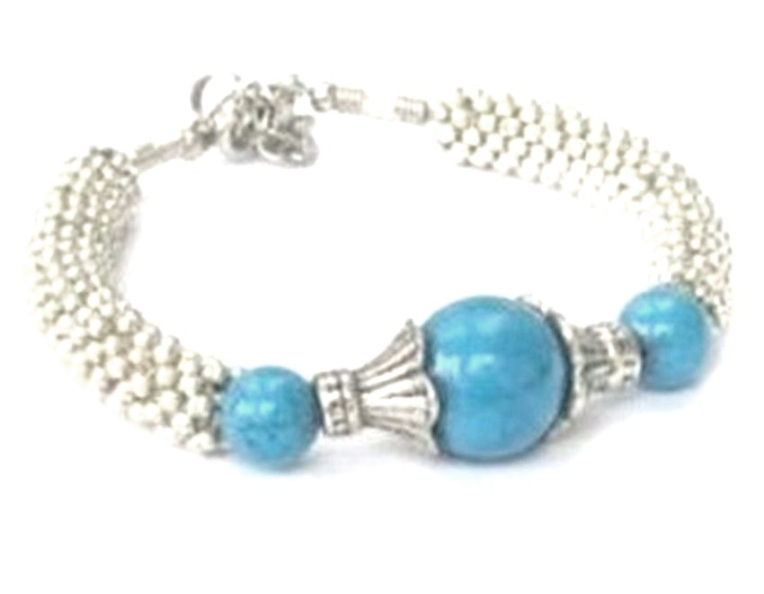 TIBET STYLE TIBETAN SILVER TURQUOISE BEADS BRACELET