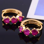 Classic 14K Yellow Gold Filled Hoop Earring Ruby Gems Jewelry