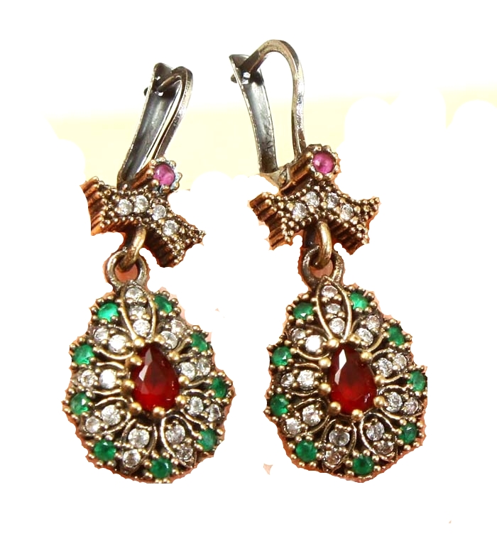 EMERALD RUBY TOPAZ 925K STERLING SILVER EARRINGS