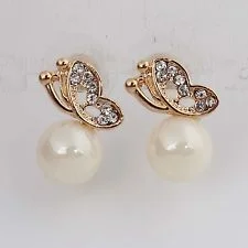 10k Gold Filled Austrian Crystal White Pearl Earrings Jewelry