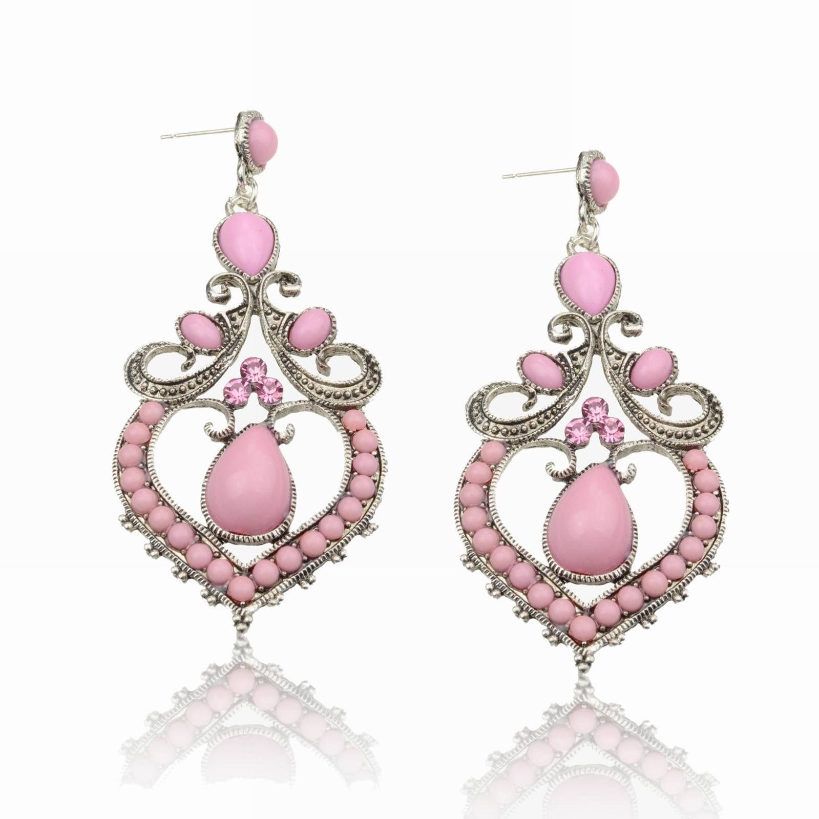 Pink Crystal Gem Teardrop Acrylic Resin Beads Neon Stud Earrings