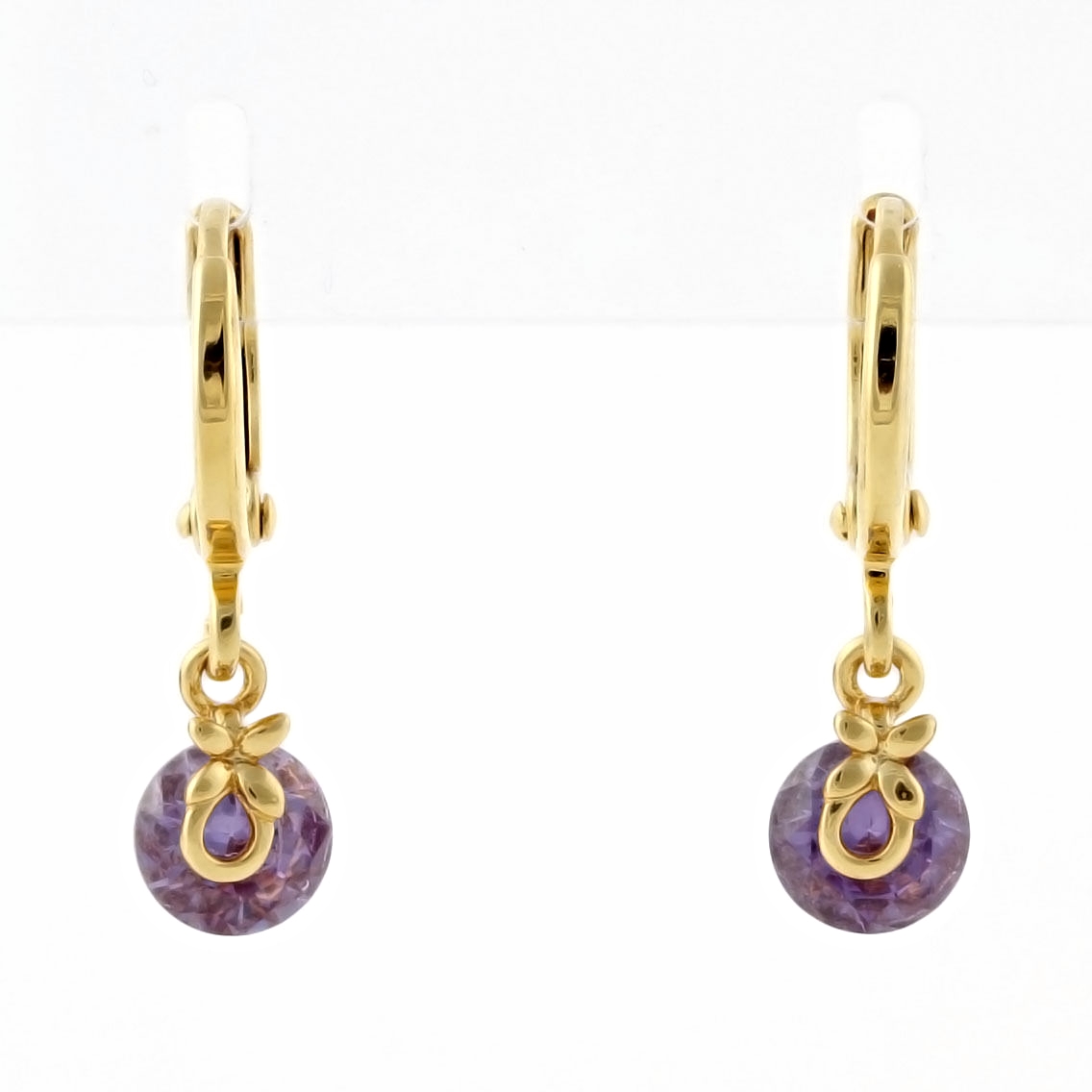 10K Yellow Gold Filled Green Cubic Zirconia Flower Drop/ Dangle Earrings Very pretty drop/dangle Purple Cubic Zirconia Flower 9K Gold Filled Earrings. These earring are great for jeans or casual wear. Gold filled is an actual layer of