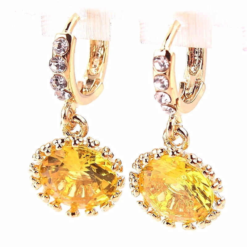 14k Gold Filled Austrian Crystals Topaz Hoop Dangle Earrings