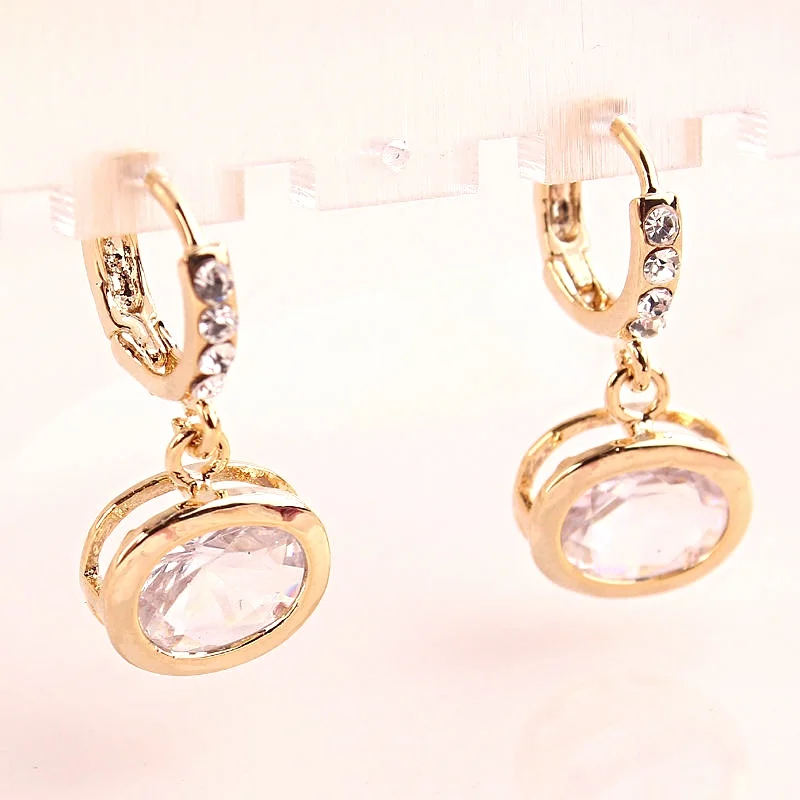 Fashion 14k Gold Filled White Sapphire Hoop Dangle Earrings