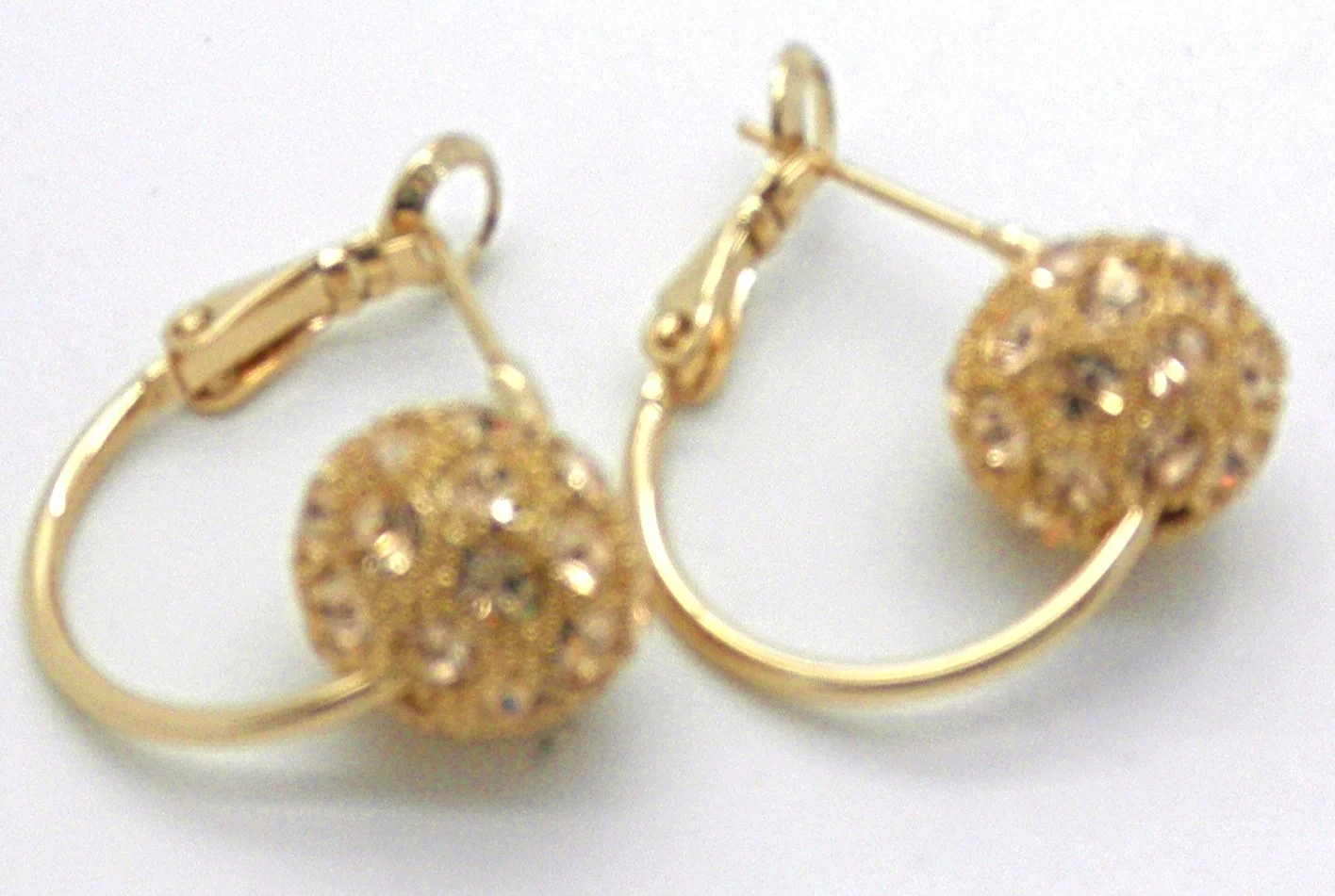 18k Yellow Gold GP Champagne Crystal Ball Hoop Earrings