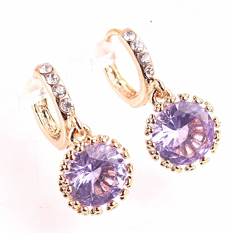 14k Gold Filled Purple Sapphire Hoop Dangle Earrings