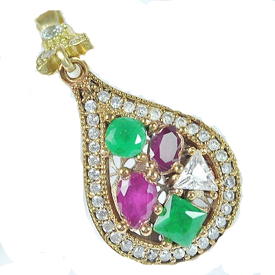 Ruby Emerald Topaz 925K Sterling Silver Pendant