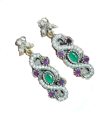 Emerald Ruby Topaz 925k Sterling Silver Earrings