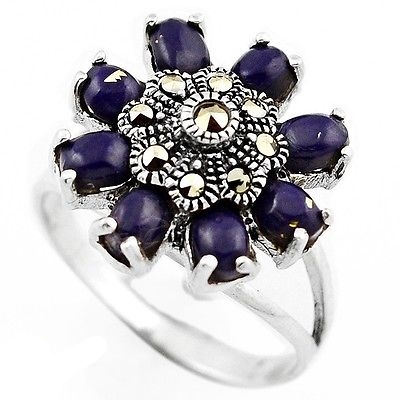 4.88cts Natural Blue Lapis Marcasite 925 Sterling Silver Ring
