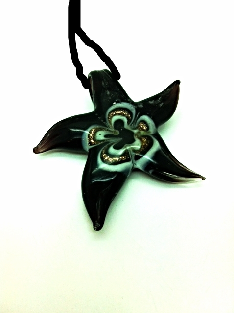 Starfish Murano Lampwork Glass Pendant Necklace Cord