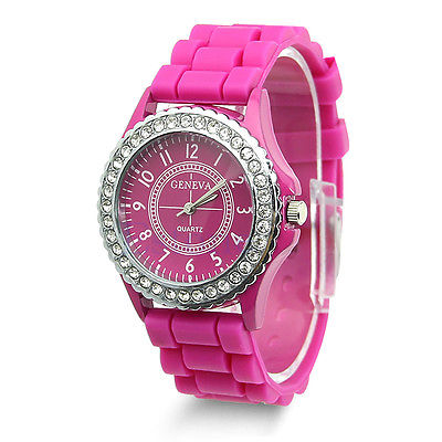 Geneva Silicone Rubber Jelly Quartz Analog Sports Watch Pink