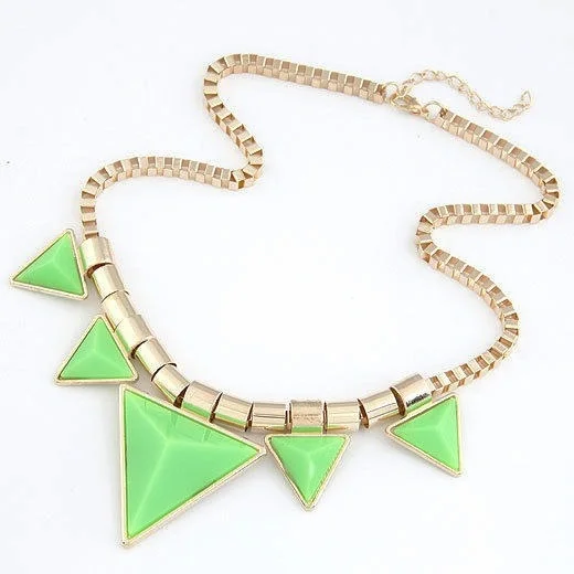 Green Triangle Gems Necklace Pendant Chain