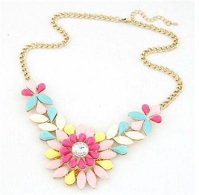 Glamorous Colors Resin Crystal Choker Chain Statement Bib Necklace