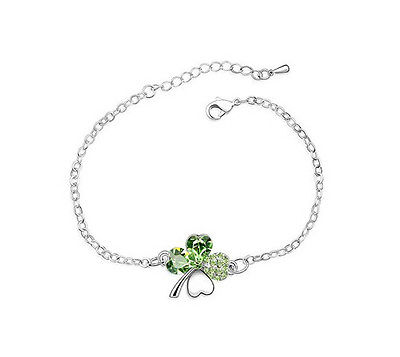 10k White Gold Filled Crystal Clover Shape Bracelet